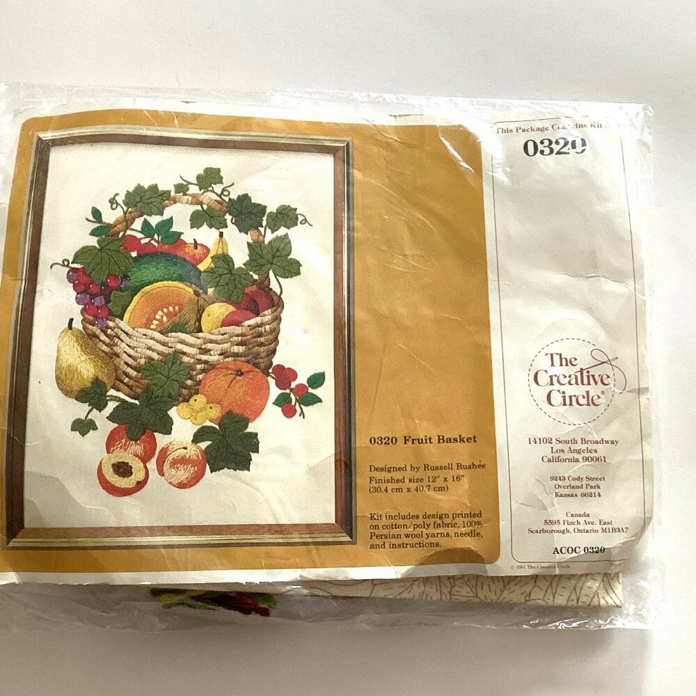 Vintage The Creative Circle Pattern # 0320 Fruit Basket Embroidery Crewel Kit